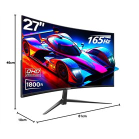 Gawfolk 27'' Ecran PC Gaming Incurvé 1800R, Moniteur PC Dalle VA, Résolution QHD (2560X1440), 144HZ/165HZ, 1MS, Lunette Ultra-Mi