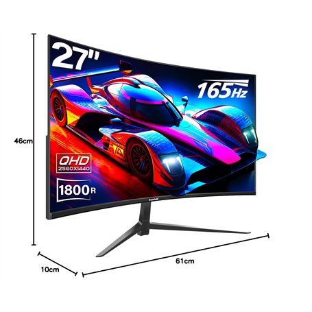 Gawfolk 27'' Ecran PC Gaming Incurvé 1800R, Moniteur PC Dalle VA, Résolution QHD (2560X1440), 144HZ/165HZ, 1MS, Lunette Ultra-Mi