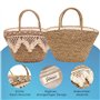 Julesmar Ibiza Sac panier tressé avec pompons et coquillages, sac de paille XXL, sac de plage, grand, avec fermeture éclair, boh