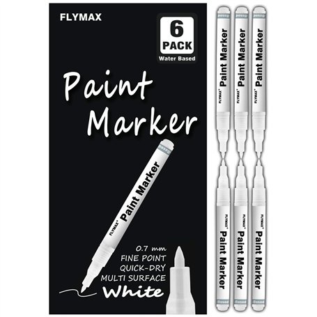 FLYMAX Lot de 6 marqueurs blancs de 0