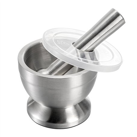 Bekith Mortier et Pilon en Acier Inoxydable brossé 18/8 Broyeur à épices Broyeur à pilules Molcajete Bol à Herbes