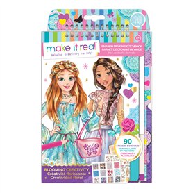 Make It Real Créativité florissante - Carnet de croquis de mode avec pochoirs et autocollants pour la créativité - Livre de colo