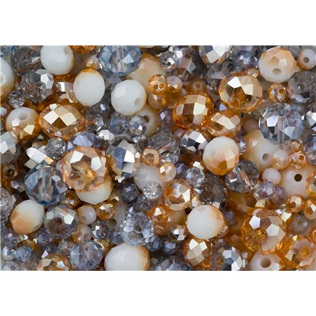 Mélange de perles en verre à facettes or et argent de 3 mm