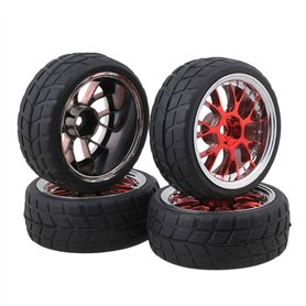 BQLZR Lot de 4 jantes et pneus en forme de Y pour voiture de course RC 1:10 Rouge