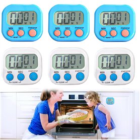 Nizirioo Lot de 6 chronomètres magnétiques 2 couleurs avec horloge numérique avec grand écran LCD silencieux pour cuisines