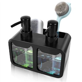 SPORWAY Distributeur de savon liquide vaisselle : 350 ml Distributeur de savon de cuisine avec porte-éponge et porte-brosse