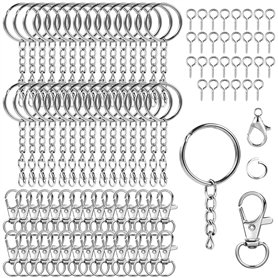150 pièces anneaux porte clé avec chaîne – Set complet attache porte clef