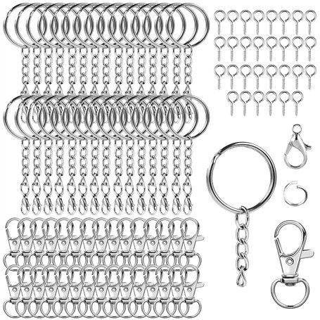 150 pièces anneaux porte clé avec chaîne – Set complet attache porte clef