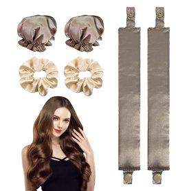 Lot de 2 Ensembles de Fers à Friser Sans Chaleur Avec Élastiques à Cheveux en Satin