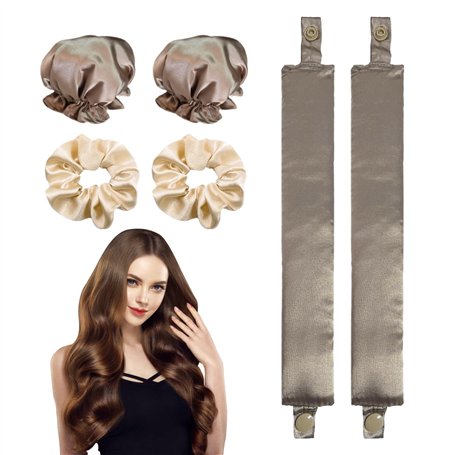 Lot de 2 Ensembles de Fers à Friser Sans Chaleur Avec Élastiques à Cheveux en Satin