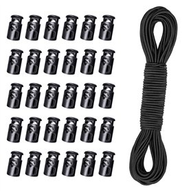 PEAPIN Lot de 30 verrous avec cordon élastique noir de 10 m de long pour lacets