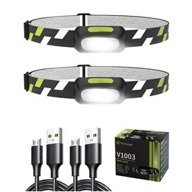 Victoper Lot de 2 lampes frontales rechargeables ultra lumineuses et légères avec 5 modes réglables