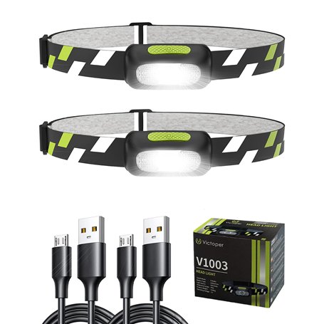 Victoper Lot de 2 lampes frontales rechargeables ultra lumineuses et légères avec 5 modes réglables
