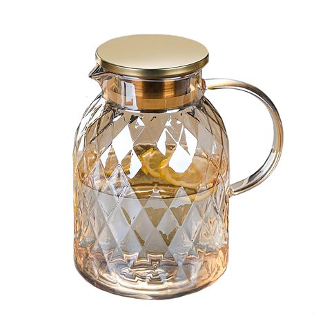Pichet en Verre de 1.8 Litre avec Couvercle Carafe Verre avec Couvercle Carafe en Verre pour Eau thé glacé/vin/café/Lait/jus Car