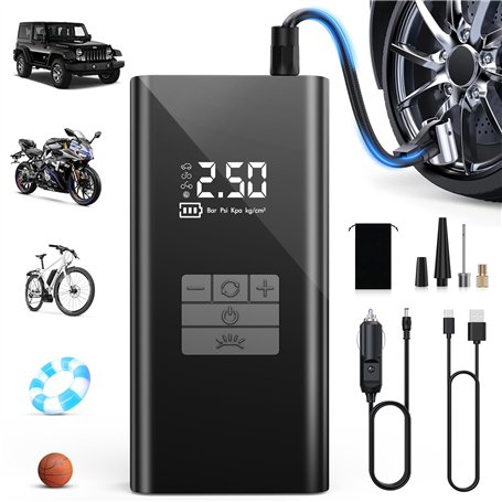 DIHOOM Compresseur à Air Portatif 45L/Min avec Batterie 6000mAh - Gonfleur Pneus Voiture Rapide
