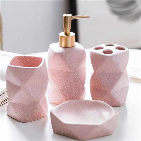 Lot de 4 accessoires de salle de bain en céramique avec porte-brosse à dents