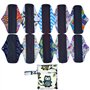 Lot de 10 serviettes hygiéniques lavables et réutilisables en charbon de bambou - 26 cm + 1 pochette imperméable
