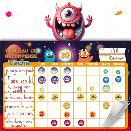 Tableau Enfant | Calendrier Gommettes Entants | Planning Frigo Magnetique | Tableau de Recompenses | Jouet Educatif Montessori 2