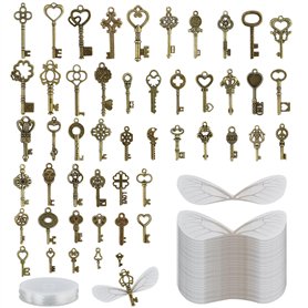 101 pièces Ensemble de Pendentifs à Clé Antiques Vintage Décoratifs (50 x Clés Volantes Charmes