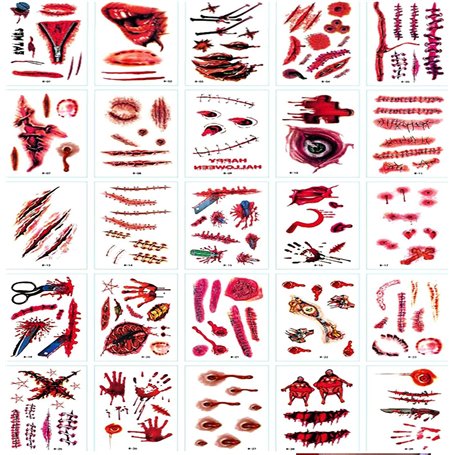 30 sheets tatouages de fausses cicatrices sur le visage d'Halloween