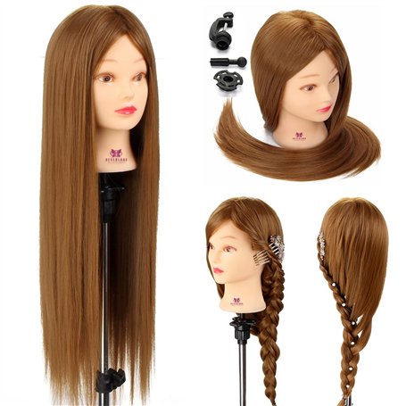 Neverland 26'' Cheveux Synthétiques Têtes d'Exercice avec Pince de Support Cosmétologie Mannequin Tête À Coiffer Femme