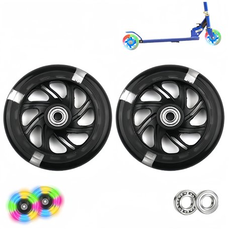 HJYDGJ Lot de 2 roues lumineuses pour trottinette - Pour tous les scooters - Noires - Avec roues de 100 mm - Lumineuses