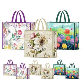 NymphFable 6 Pièces Sac Courses Reutilisable Fleur Papillon Cabas de Courses Lavables Pliable Sac Cabas Eco Grand