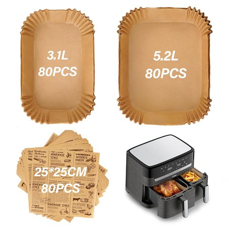 SdreMelo Papier Cuisson 240PCS Air Fryer Papier Cuisson Tefal/Moulinex 8.3L Air Fryer Dual 5.3L 3.1L Papier Air Fryer Tefal EY90