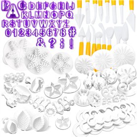 Nuyoah Outils de Décoration de Gâteau Accessoire Pate a Sucre Patisserie 87pcs Fondant Outils Ensemble avec Emporte Pièces Lettr
