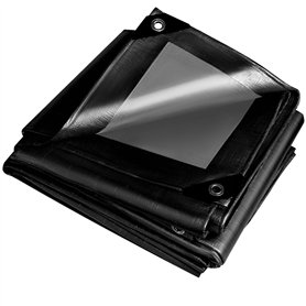 Grande bâche noire imperméable et robuste 260 g/m² avec œillets renforcés