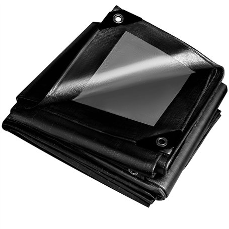 Grande bâche noire imperméable et robuste 260 g/m² avec œillets renforcés