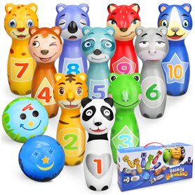 Sanlebi Jeu de Quille Enfant avec 2 Balles en Mousse 10 Broches Jouet Exterieur Intérieur Enfant 3 4 Ans