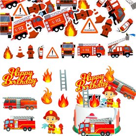 Sweieoni Décorations de Gâteau de Pompiers Camion de Pompiers Gâteau Décoration Cake Topper Pompier pour Gâteaux GâTeau Topper P
