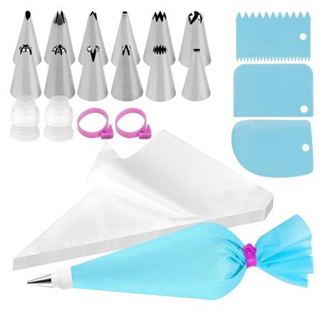 BigKego 120 Pièces Kit de Poches à Douille avec 12 Douilles en Acier Inoxydable 2 Raccords Adaptateur Gâteau 2 Attaches Câbles e