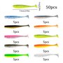 ELEpl 50 Pieces 7.5cm Leurre Peche Réutilisable avec 1 Boîte en Plastique Leurre Souple Accessoires de Pêche pour Leurre Souple 