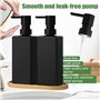 FHISKUNYU Distributeur de Savon en Verre Noir Mat, 350 ml avec Pompe en Acier Inoxydable, Lot de 2 – Distributeur de Savon Liqui