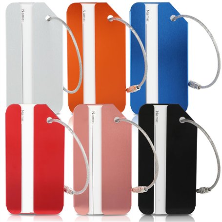 Etiquette valise - Etiquettes à bagage - Etiquettes bagages en aluminium - Lot de 6 - Design étanche avec étiquette nom et adres