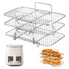 Grille pour Friteuse à air - Accessoires Air Fryer - Multifonction Trois Couche Empilable Compatible - Acier Inoxydable 304 - Ac
