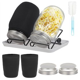 2 germoir à graines - Pot pour Germination 32oz - Matériau en Verre - avec Couvercle en Acier Inoxydable