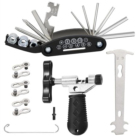 UZSUZZ Kit d'outils de Chaîne de Vélo Kit Outil Vélo 16 en 1 Derive Chaine Velo et Jauge de Chaîne et 3 Paires e Maillons Manqua