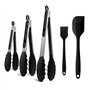 Lot de 5 pinces de cuisine en silicone résistantes à la chaleur - Avec pince métallique verrouillable - Pointes en silicone sans