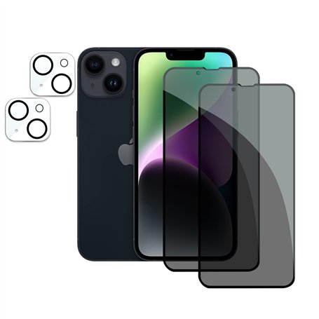 2 Pièces Verre Trempé Anti-Espion pour iPhone 14 avec 2 Pièces Caméra Arrière Protecteur