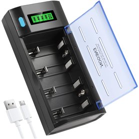 ENEGON Chargeur de Piles Universel – Chargeur Intelligent pour Piles Rechargeables AA/AAA/C/D/9V NiMH/NiCD – avec Écran LCD