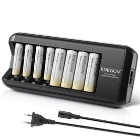 ENEGON Chargeur de Piles (8 Fentes) avec 4 Piles Rechargeables AA 1100mAh & 4 Piles Rechargeables AAA 2800mAh