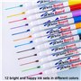 JDXun Feutres Tableau Blanc Effaçables, 12Pcs Marqueurs pour Tableaux Blancs, Faiblement Odorants, Couleurs Riches et Vives Styl