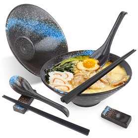 Lot de 2 Bols à Ramen en Céramique avec Cuillère Et Baguettes - Japonaise Aux Nouilles Ramen Bols pour Ramen