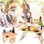 ruixin Table de pique-nique d'extérieur pliable 2 en 1 - Plateau en bambou avec 4 supports pour verres à vin et 1 support pour b