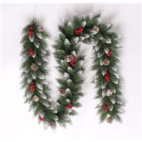 SINCHEREU Guirlande de Noël Artificielle en Rotin avec Pommes de Pin et Baies Rouges - 2
