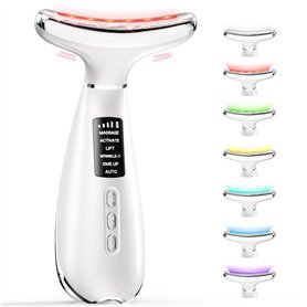 Appareil Massage Anti Rides Visage: 6 modes 7 LED Masseur Facial Double Menton Lifting Électrique 4 niveaux d'intensité - 42°C A