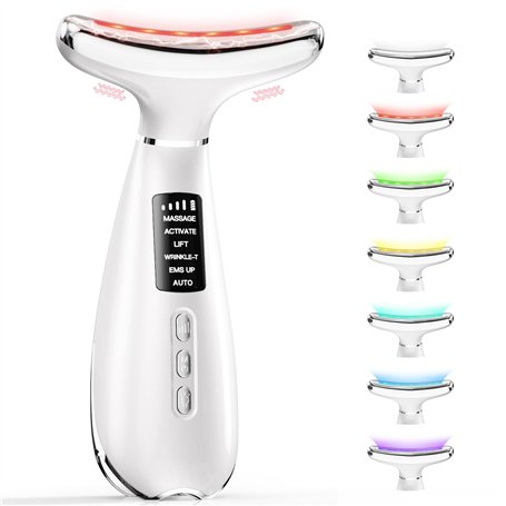 Appareil Massage Anti Rides Visage: 6 modes 7 LED Masseur Facial Double Menton Lifting Électrique 4 niveaux d'intensité - 42°C A
